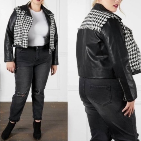 NWT-SONCY houndstooth frayed faux leather jacket - Picture 3 of 8